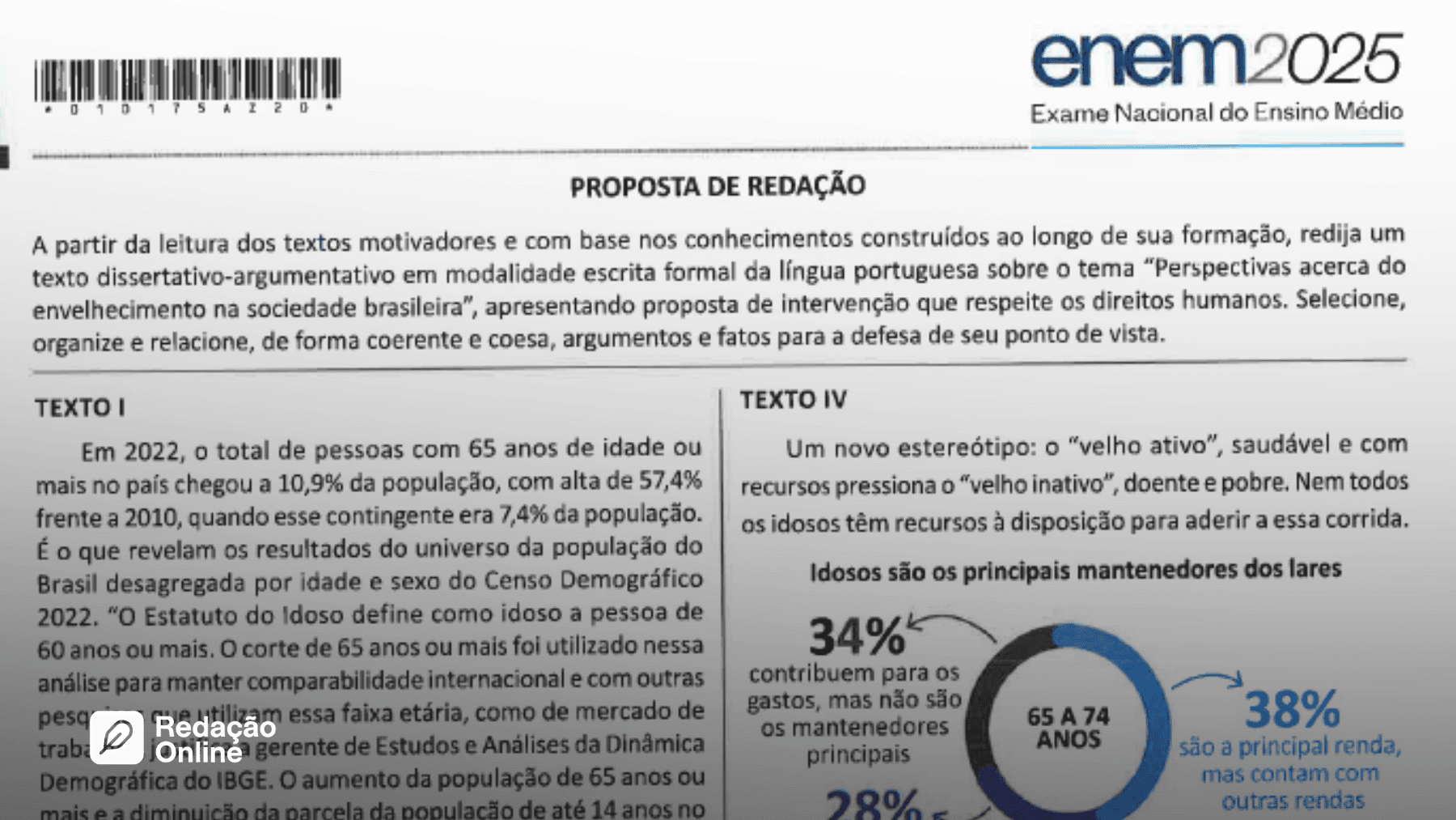 Tema da redação do ENEM 2025 é “Perspectivas acerca do envelhecimento na sociedade brasileira”