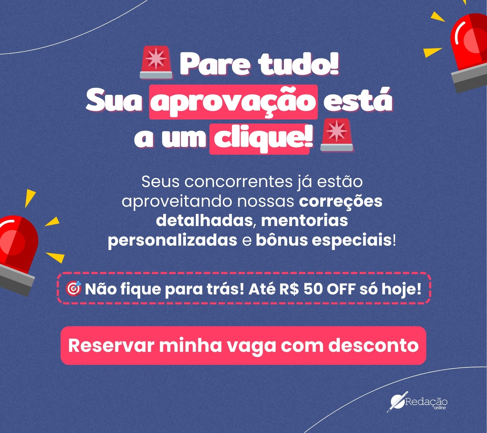 Pop-up de promoção falando sobre R$50,00 OFF