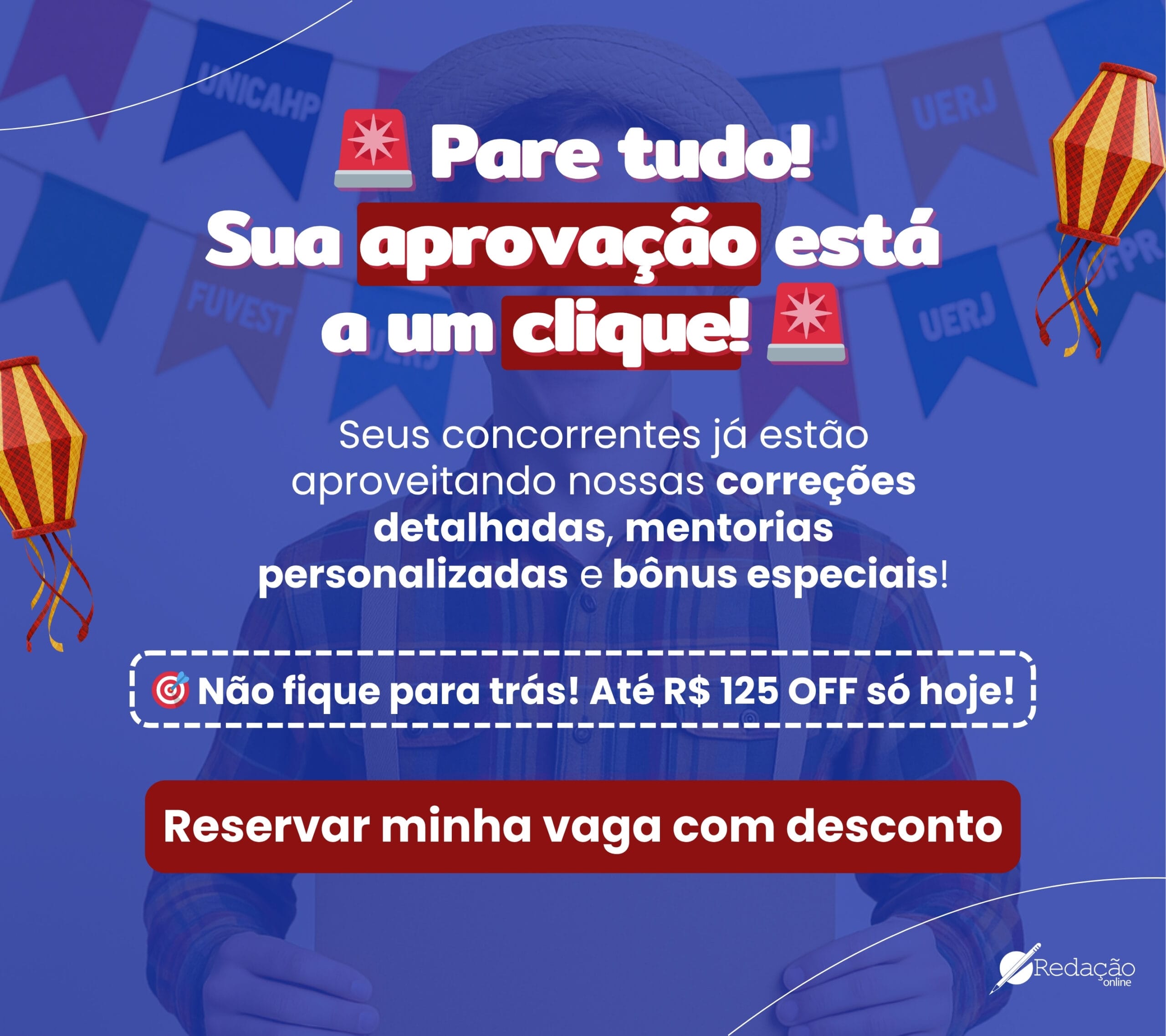 Popup de vendas sobre promoção de R$125 OFF