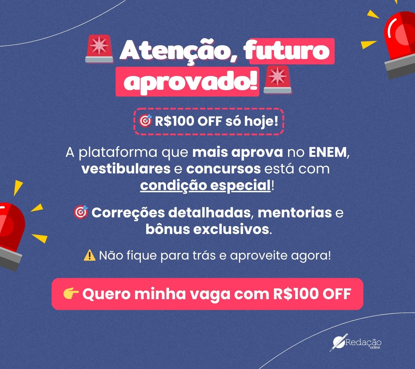 Pop-up de promoção falando sobre R$100,00 OFF