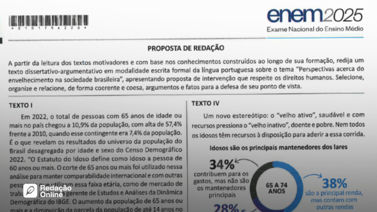 Tema da redação do ENEM 2025 é “Perspectivas acerca do envelhecimento na sociedade brasileira”