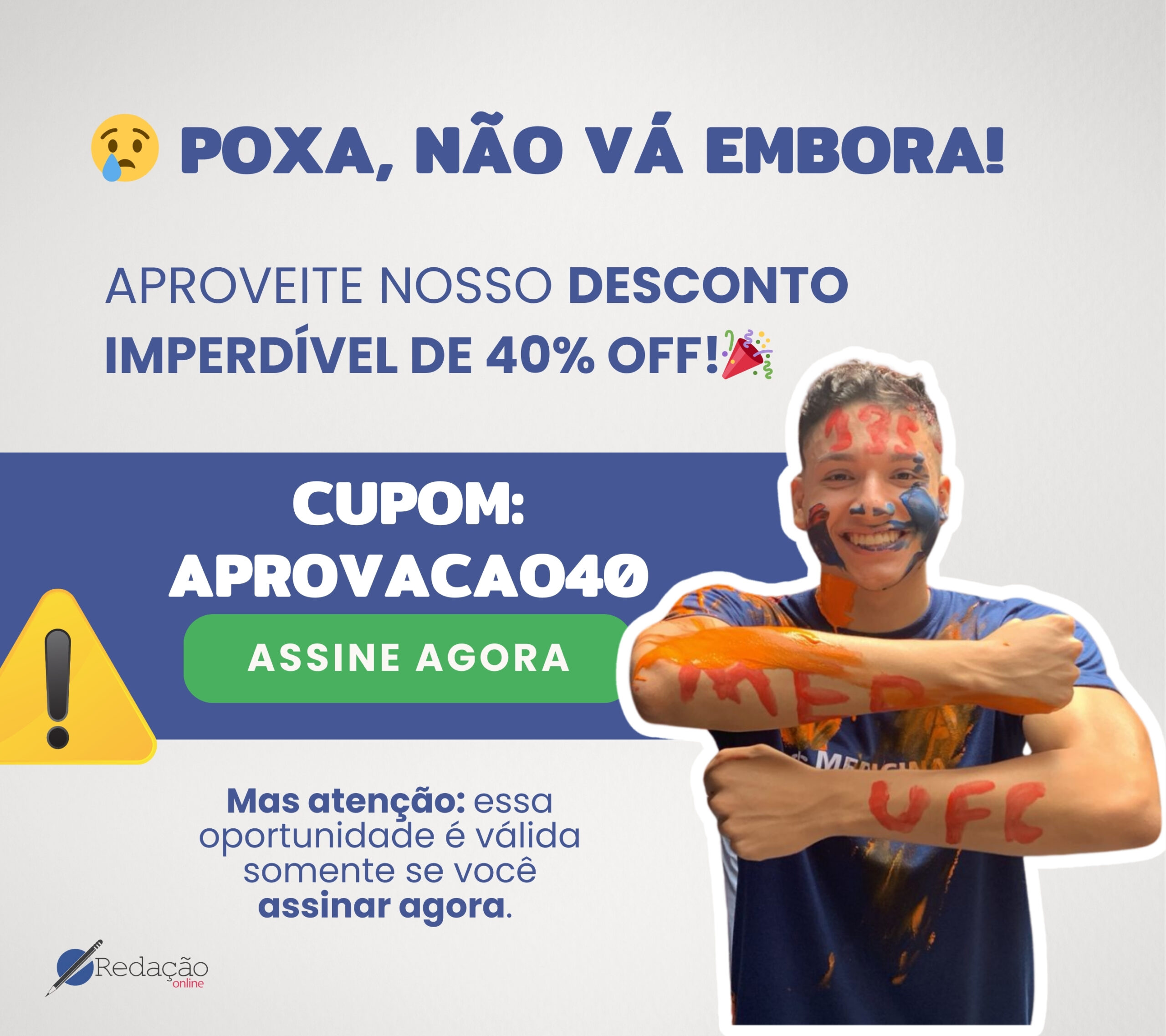Pop-up de vendas com cupom de 40% de desconto